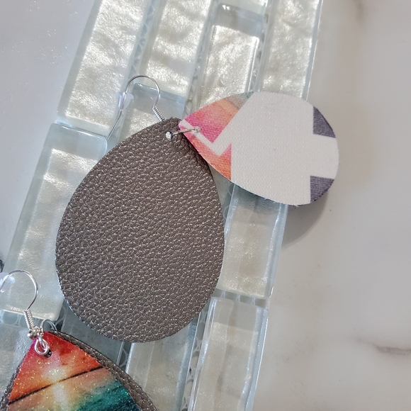 Ocean Sunset Faux Leather Teardrop Earrings - Picture 6 of 13